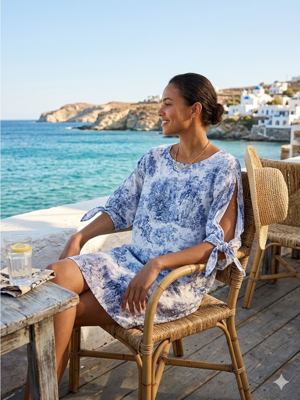 H&M Blue and White Long Sleeve Dress